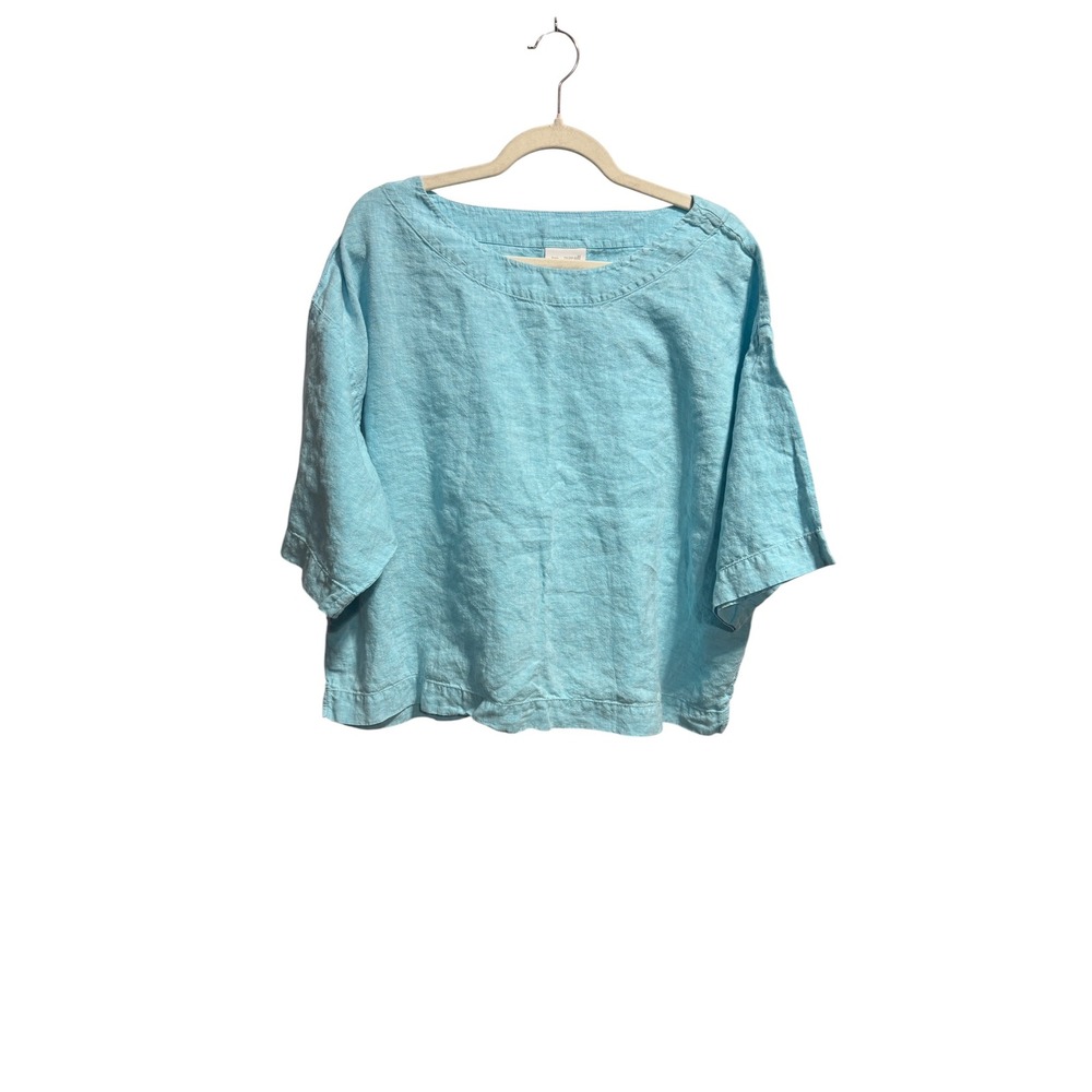 Pure Jill J. Jill 100% Linen Turquoise Blue Boxy Boat Neck Top Size M Oversized